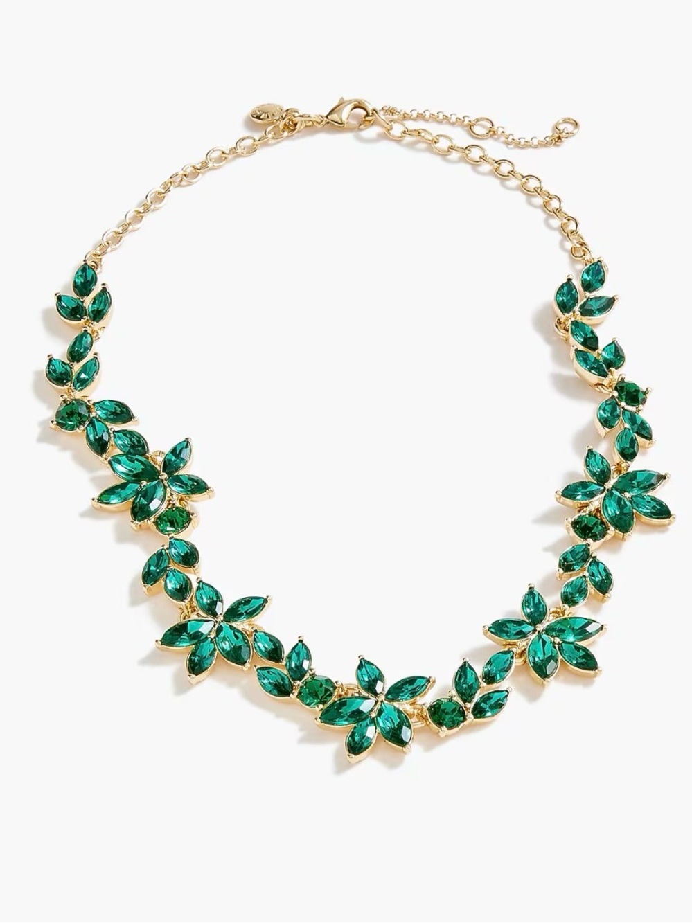 J. Crew Gold-Tone Necklace with Emerald Green Floral Crystals